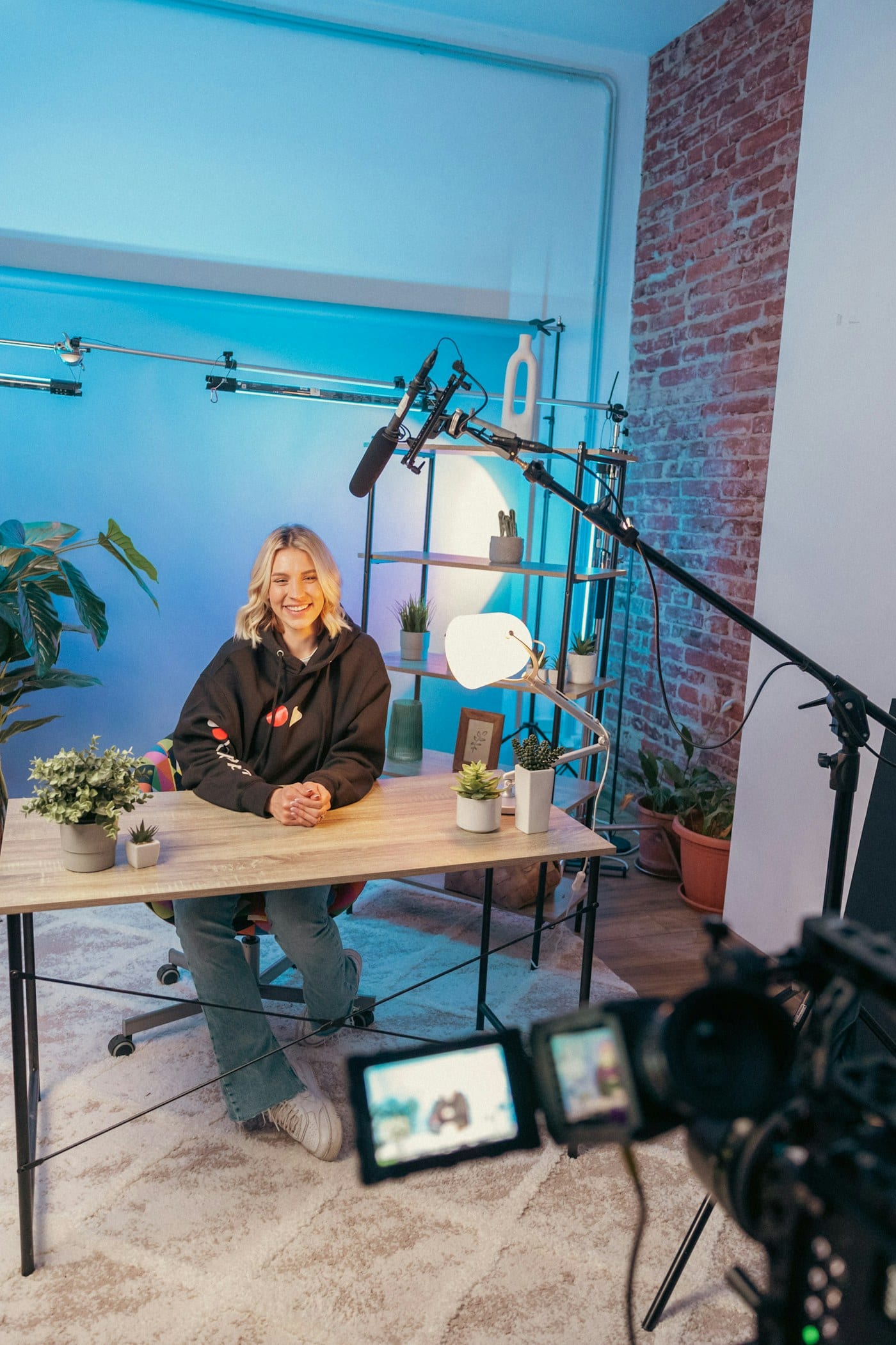 Creator preparing a social media campaign at a table